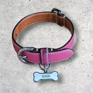 New Rare COACH XS Pet Collar Pink Leather White Bone Charm Logo Tag 12"L Dog Cat